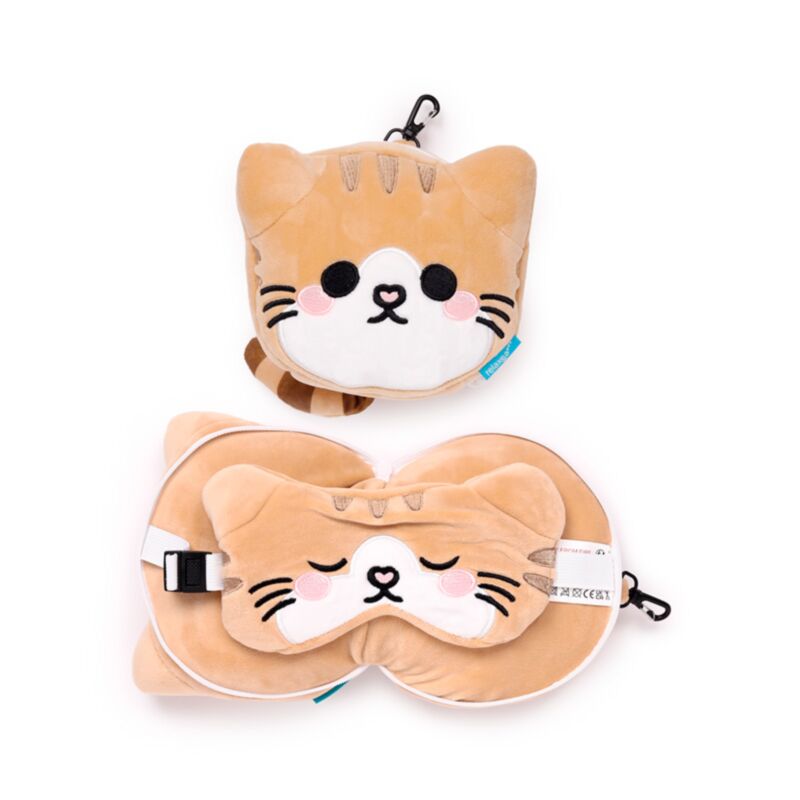 Relaxeazzz Adoramals Scottish Fold Cat Plush Travel Pillow & Eye Mask