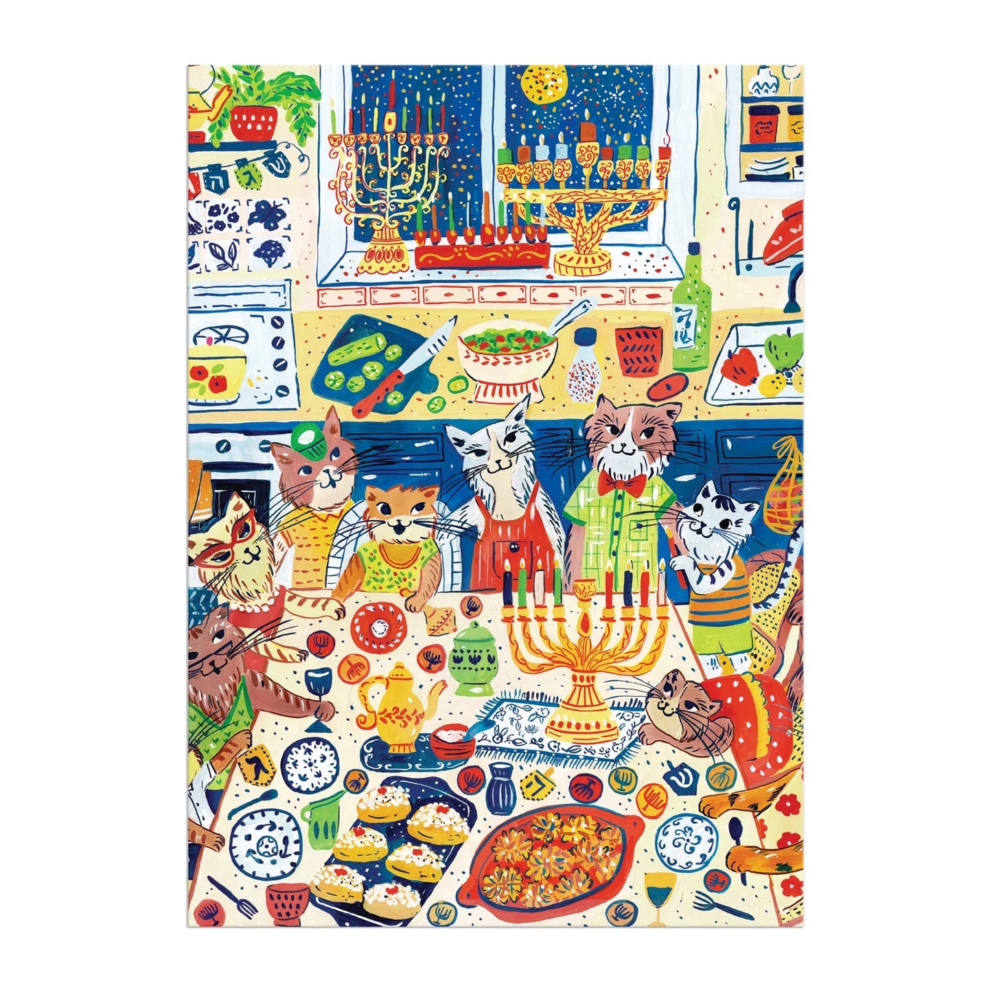 Happy Hanukcats Greeting Card Puzzle, 60 pieces.