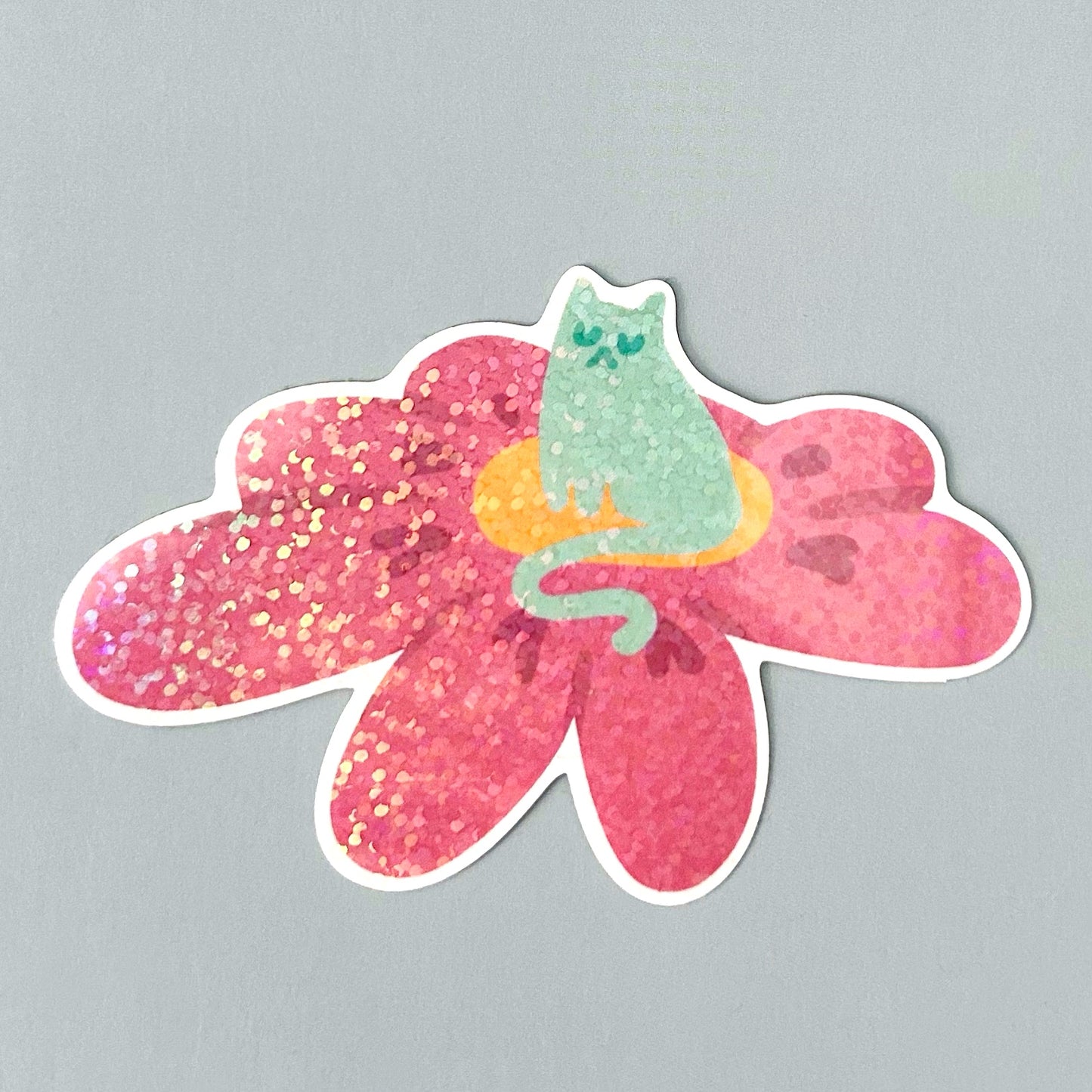 Бластящая наклейка Зеленый кот на цветке