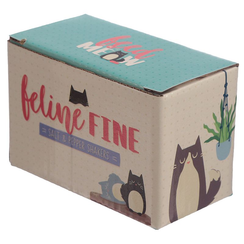Feline Fine Black & Grey Cat Ceramic Salt & Pepper Set