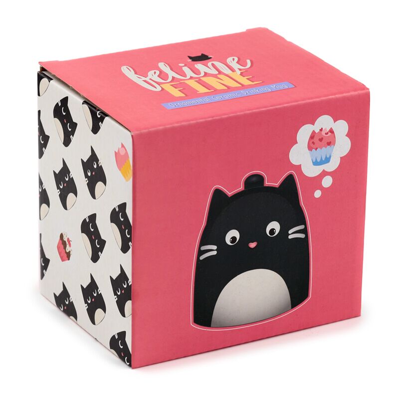 Feline Fine Black Cat Upside Down Ceramic Shaped Mug