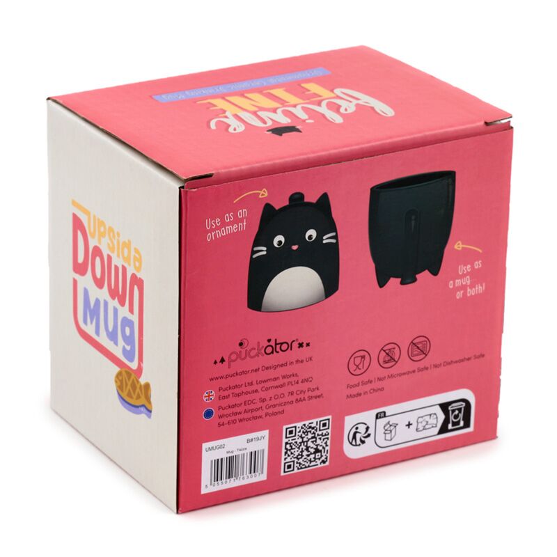 Feline Fine Black Cat Upside Down Ceramic Shaped Mug
