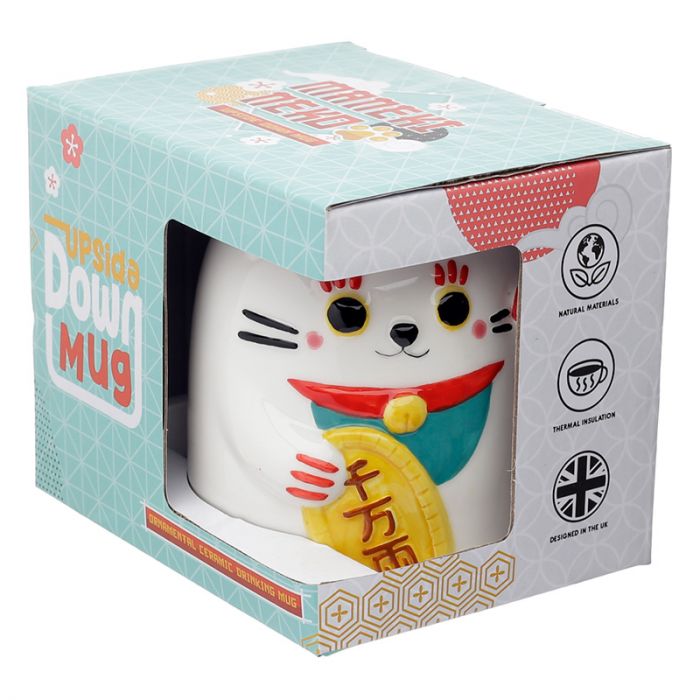 Laimes Kaķa Maneki Neko apgrieztā keramikas krūze