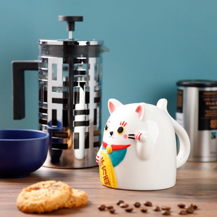 Laimes Kaķa Maneki Neko apgrieztā keramikas krūze