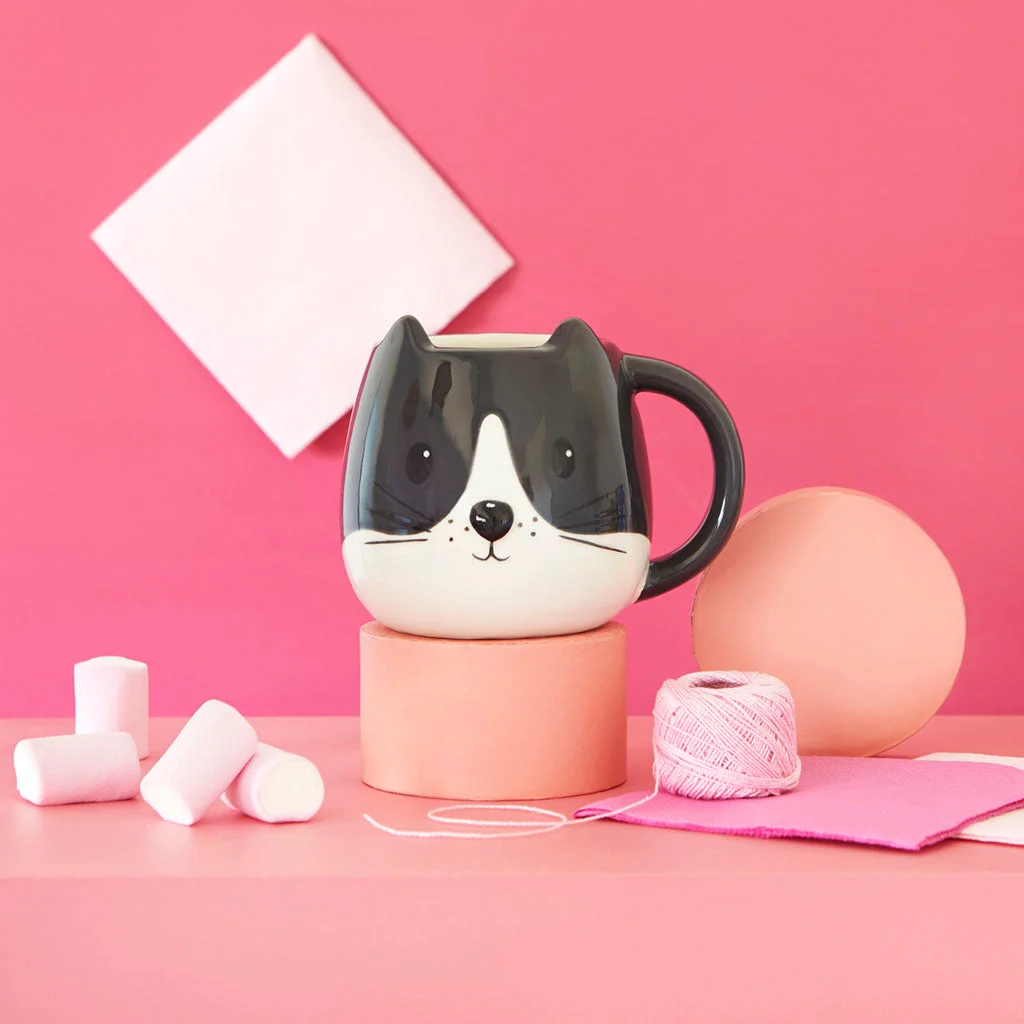 Keramikas krūze Kitty melnbalta