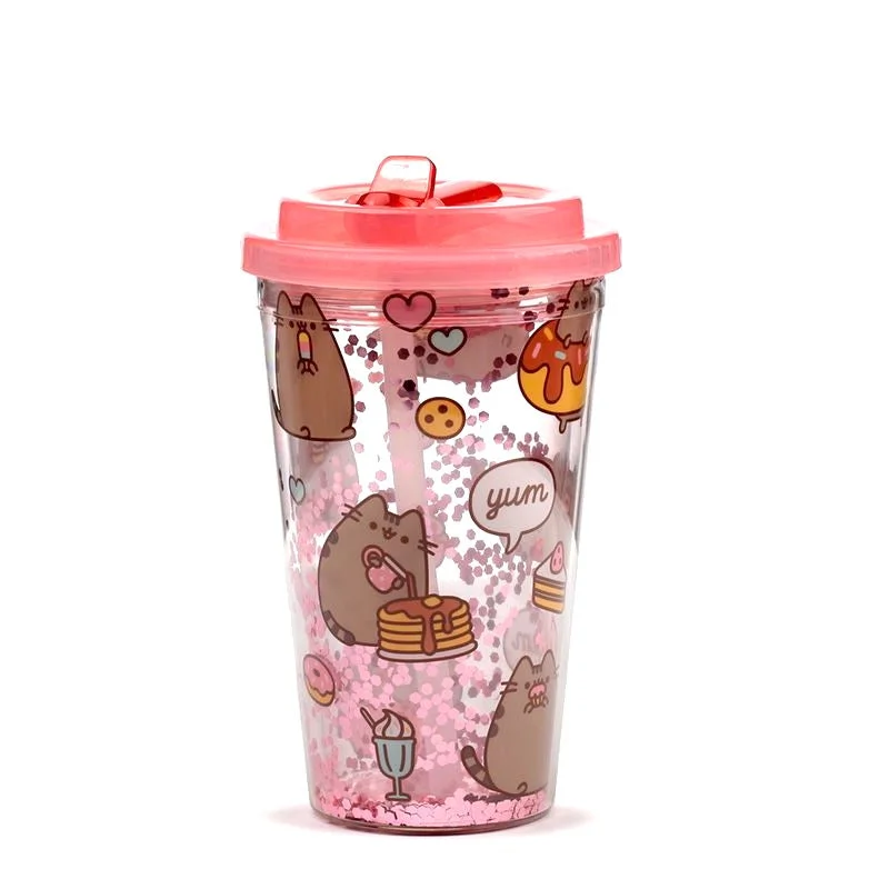 Neplīstoša krūzīte ar dubultām sienām un salmiņu Pusheen Foodie