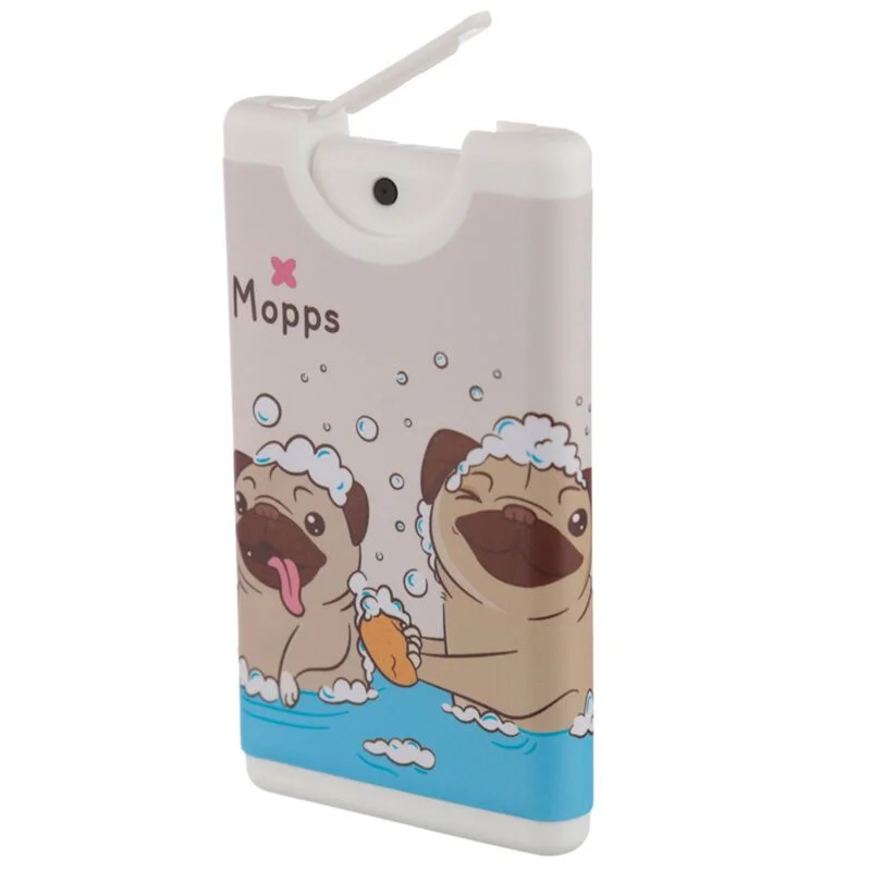 Pug mopša roku sanitaizers
