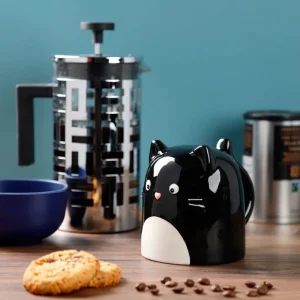 Apgrieztā keramikas krūze Feline Fine melnais kaķis