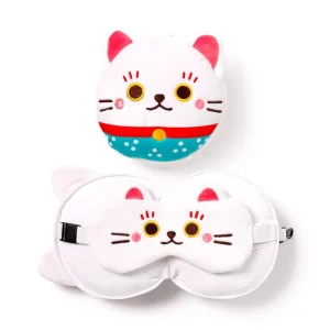 Plīša ceļojumu spilvens un acu maska Maneki Neko Laimes kaķis Relaxeazzz
