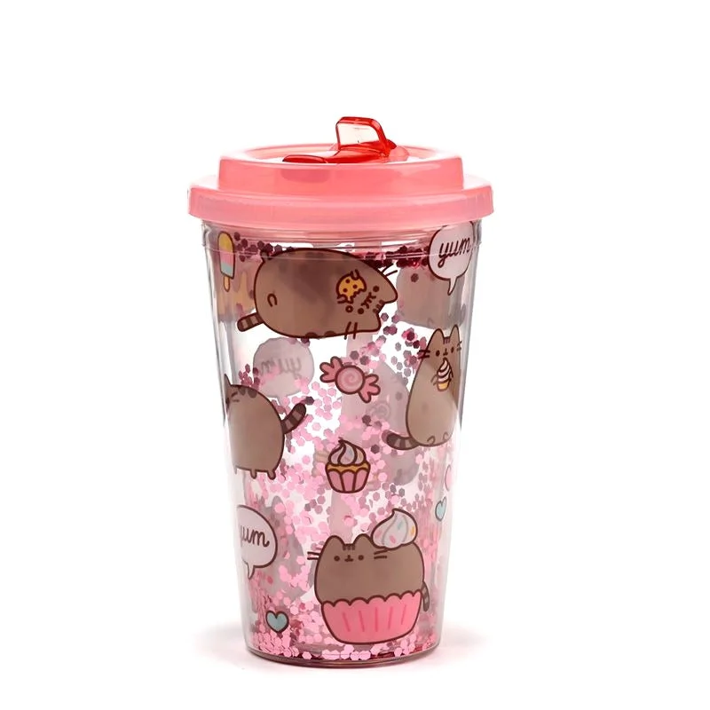 Neplīstoša krūzīte ar dubultām sienām un salmiņu Pusheen Foodie