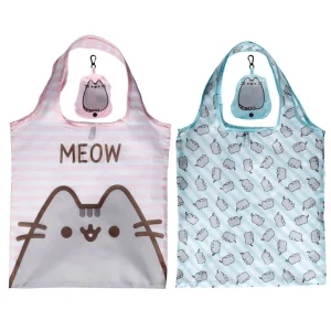 Saliekama atkārtoti lietojama iepirkumu soma ar Pusheen kaķi