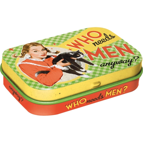 Metāla kastīte ar piparmētru konfektēm Who Needs Men Anyway?