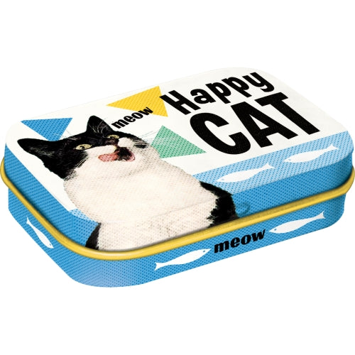Metāla kastīte ar piparmētru konfektēm Happy Cat