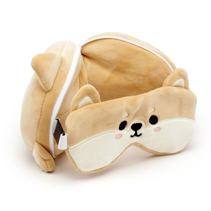 Relaxeazzz Shiba Inu Dog Plush Travel Pillow & Eye Mask
