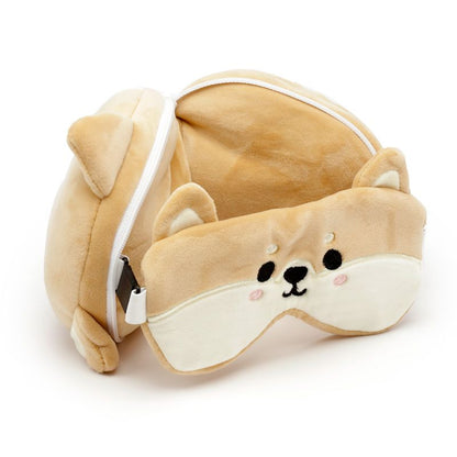 Relaxeazzz Shiba Inu Dog Plush Travel Pillow & Eye Mask