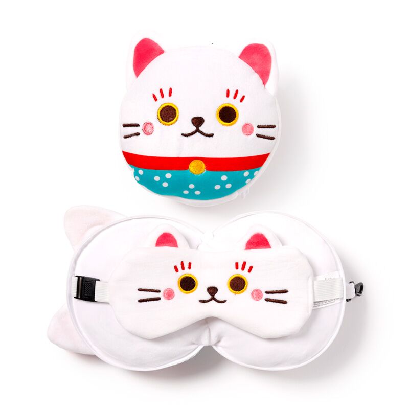 Plīša ceļojumu spilvens un acu maska Relaxeazzz Maneki Neko Laimes kaķis