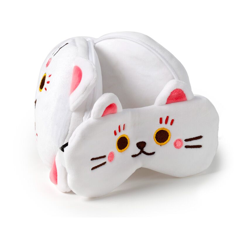 Plīša ceļojumu spilvens un acu maska Relaxeazzz Maneki Neko Laimes kaķis