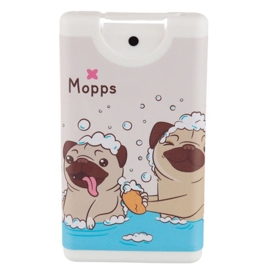 Pug mopša roku sanitaizers