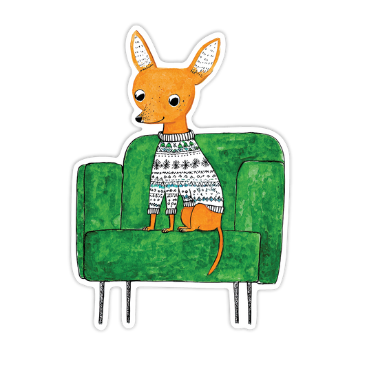 Uzlīme Čihuahua krēslā