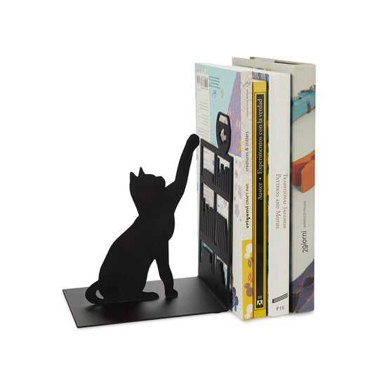 Fishing Cat black metal bookend